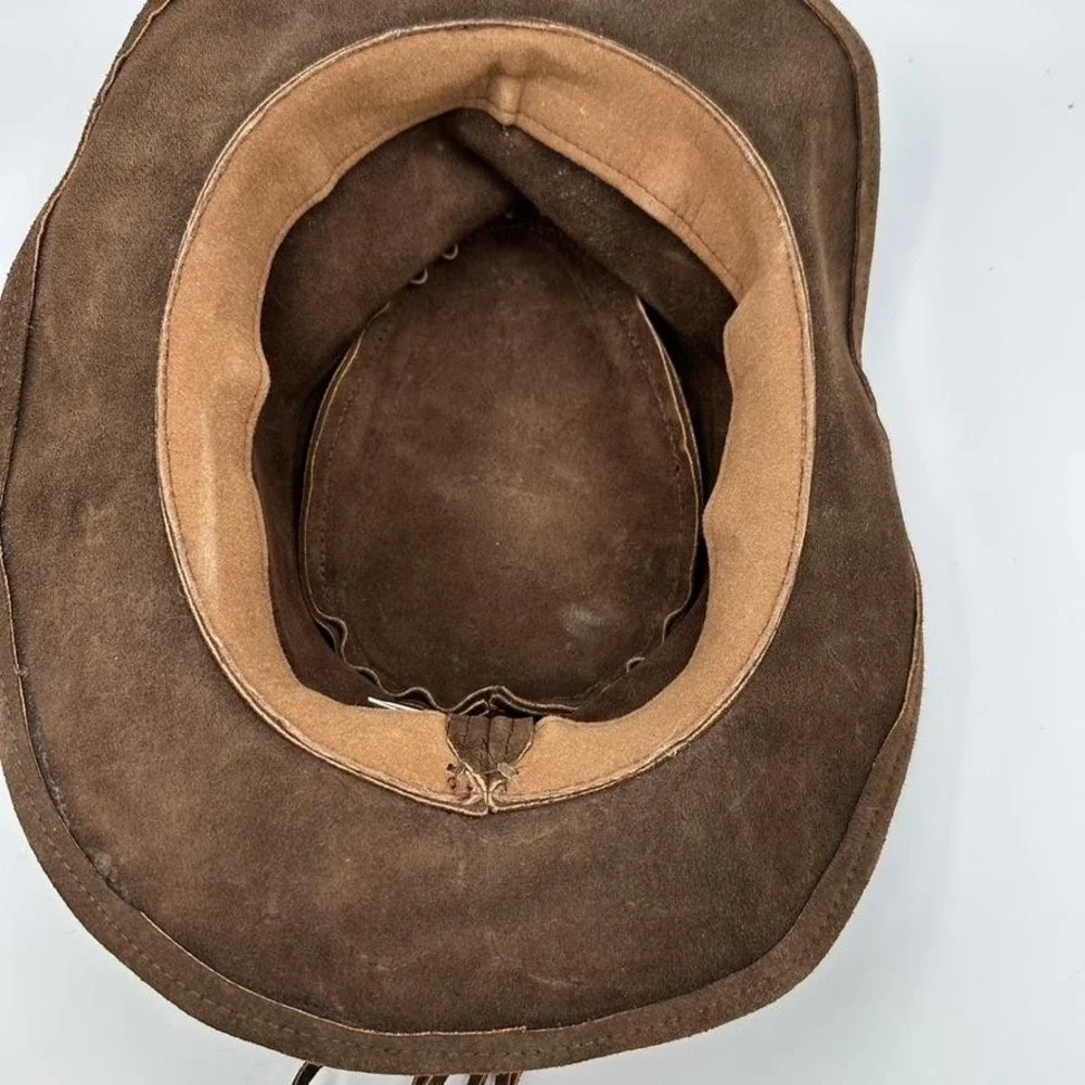 Genuine Leather Hat Cowboy Fitted Brown Suede Braid Band Concho Western Festival